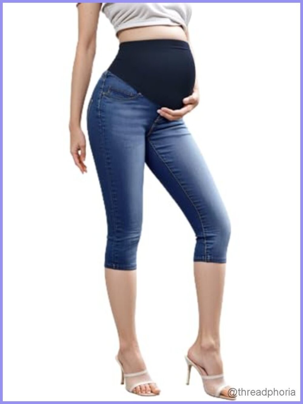 Maternity Capri Boot Cut Jeans High Rise Stretch Denim